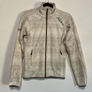 Helly Hansen Cream Tan Mandarin Floral Print Zip-Up Jacket Size M